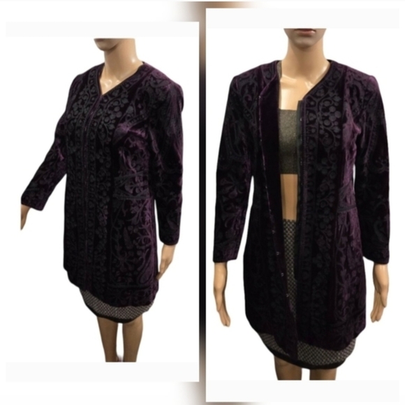 Elie Tahari Purple Velvet Embroidered Clasp-Up Jacket Size S - Picture 7 of 10